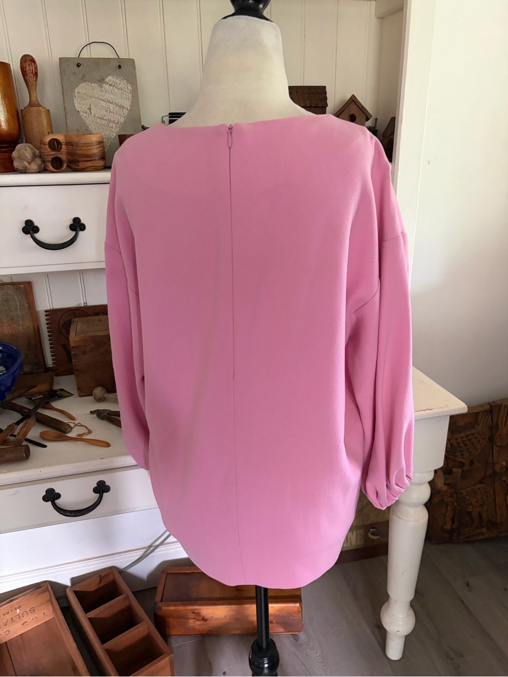Marimekko Women’s Pink Balloon Sleeve Blouse - Classic Boat Neck - Picture 2 of 3